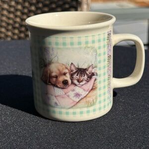Coffee Mug Art by DEBBIE COOK Best of Friends Puppy Kitten Quilt Gingham Tea Cup